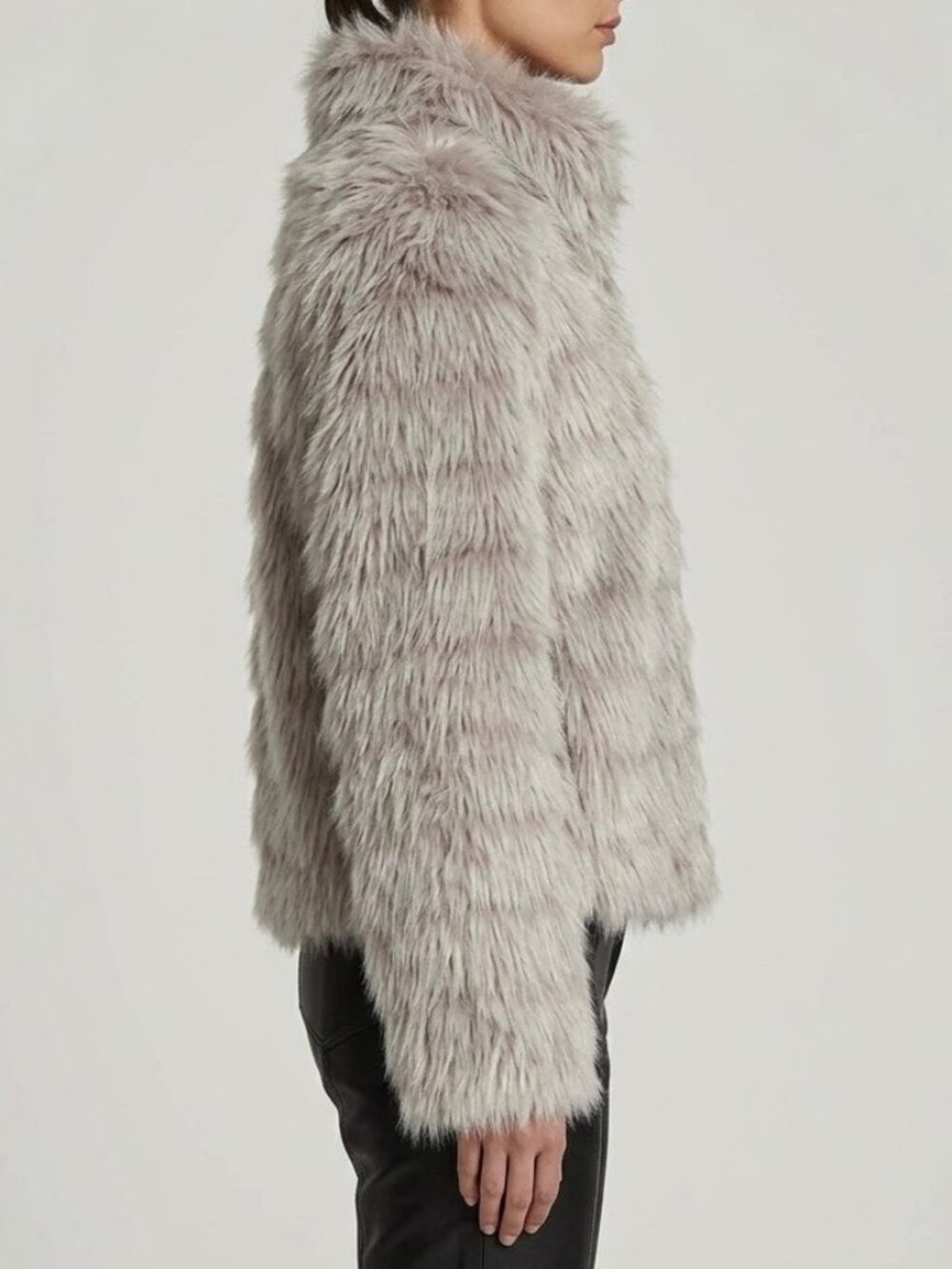 Betsey Johnson Gray Plush Faux Fur Coat M Animal Print Lined High Collar Y2K - Picture 4 of 13